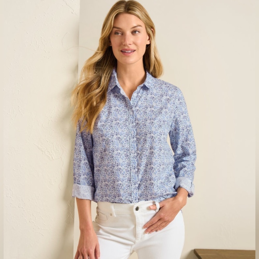 Garnet Hill Signature Organic Pima Cotton Button Down in Bluebell Mini Floral